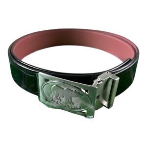 DRUH Black Embossed Leather Croc Belt Golden Bear Club Buckle Size Men's 40-46